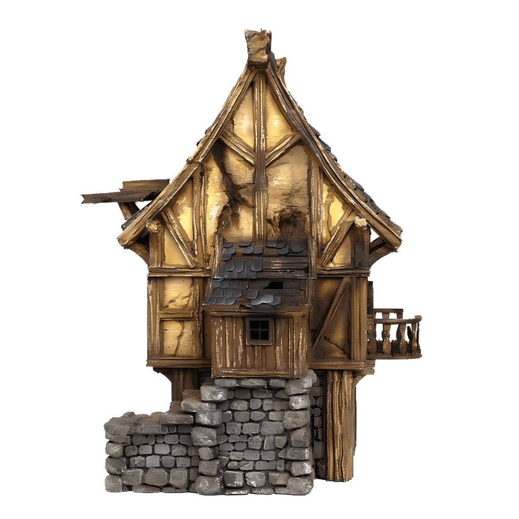 Ruined Medieval House 28mm DND Terrain Set F | Wargaming Scenery for Mordheim, Frostgrave & RPG | Unpainted 3D Printed