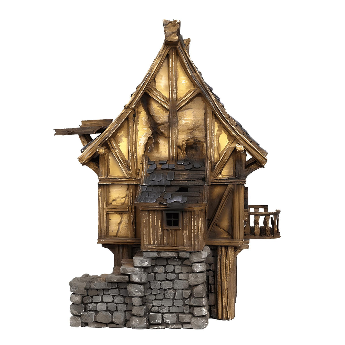 Ruined Medieval House 28mm DND Terrain Set F | Wargaming Scenery for Mordheim, Frostgrave & RPG | Unpainted 3D Printed