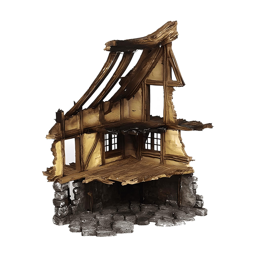 Ruined Medieval House 28mm DND Terrain Set D | Wargaming Scenery for Mordheim, Frostgrave & RPG | Unpainted 3D Printed