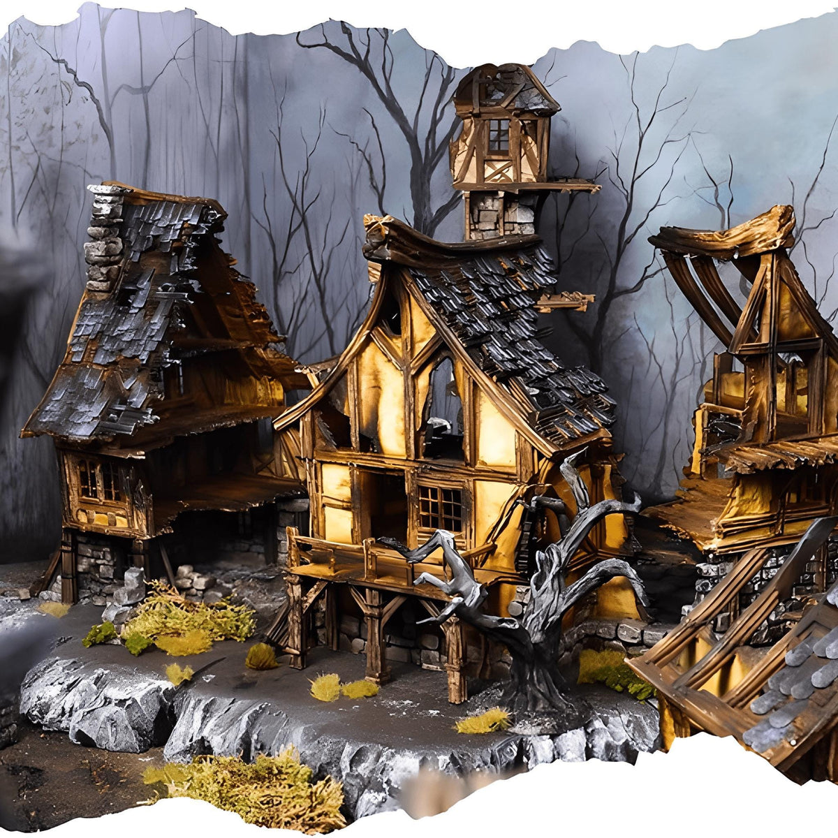 Ruined Medieval House 28mm DND Terrain Set D | Wargaming Scenery for Mordheim, Frostgrave & RPG | Unpainted 3D Printed