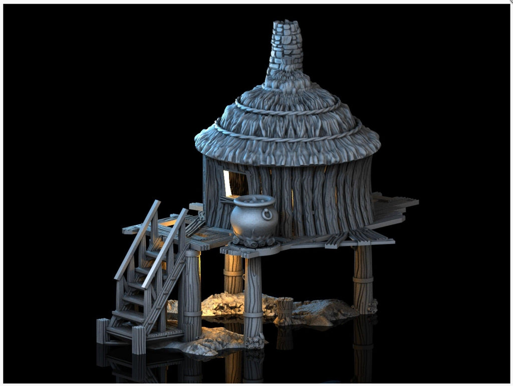 Marsh Witch's Hut 28mm DND Terrain | Tabletop Wargaming Scenery for Warhammer, Frostgrave & RPG | Unpainted 3D Printed