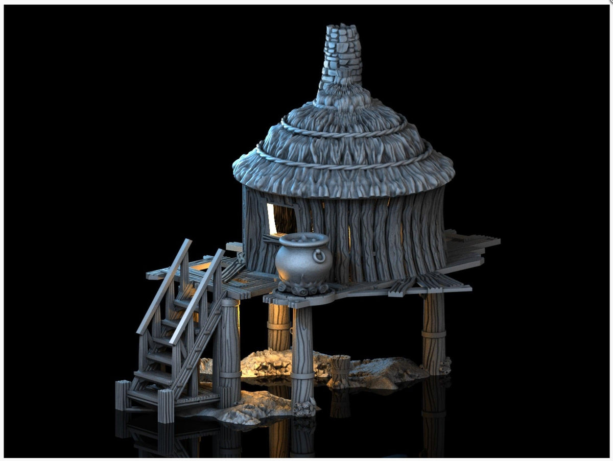 Marsh Witch's Hut 28mm DND Terrain | Tabletop Wargaming Scenery for Warhammer, Frostgrave & RPG | Unpainted 3D Printed