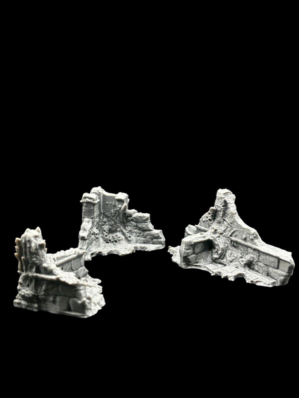 Small Infected Ruins Terrain Sci Fi Tabletop Scenery 3D Printed 3 pcs