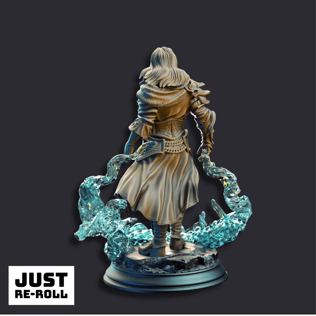 Indelian Katarin Ocean Soul Sorcerer - 3D Printed Sorcerer Character Miniature - Just Re - Roll