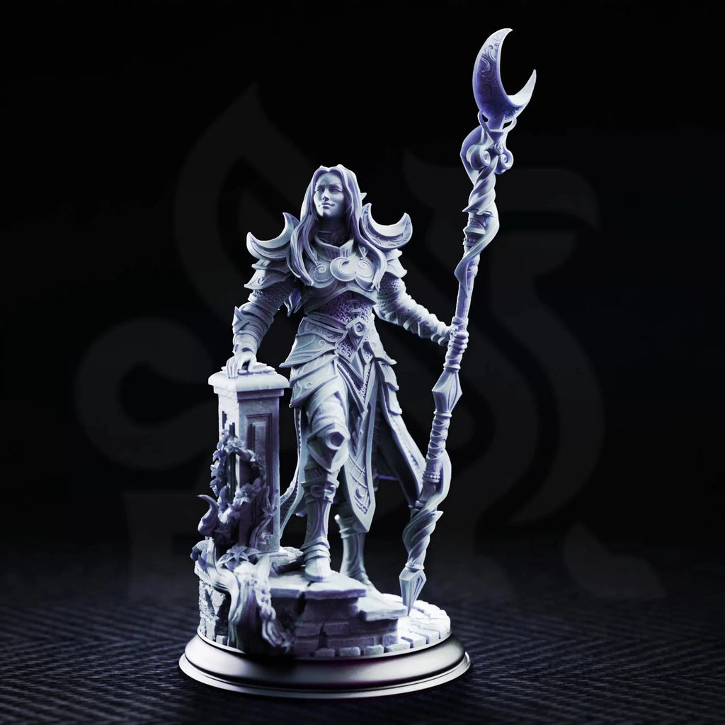 Kadna Glydrin – Arch Warden of the Moon - 3D Printed Cleric Miniature - Just Re-Roll