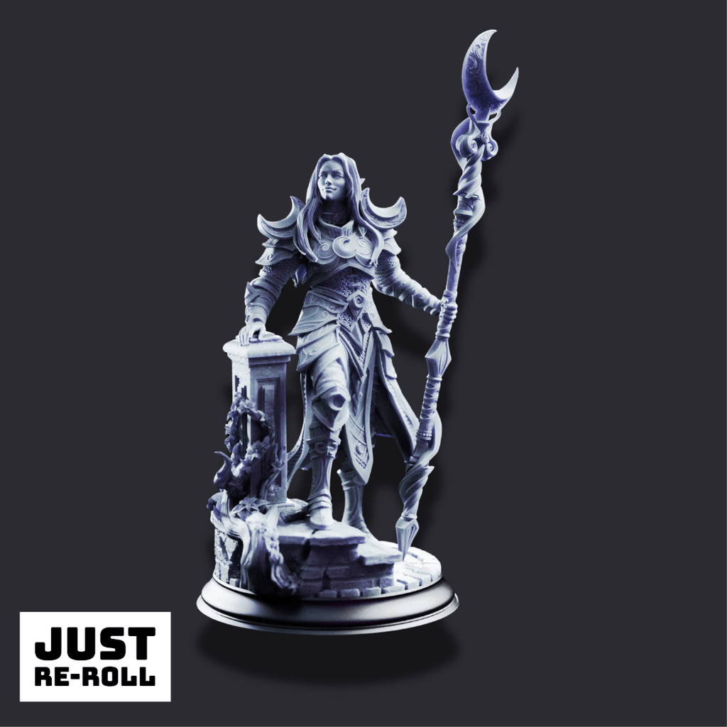 Kadna Glydrin – Arch Warden of the Moon - 3D Printed Cleric Miniature - Just Re-Roll
