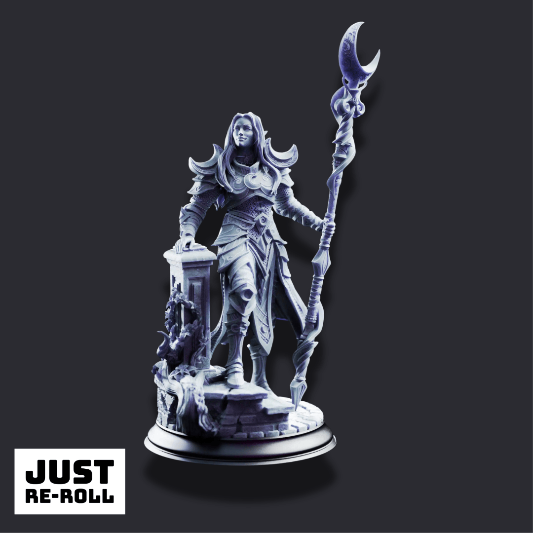 Kadna Glydrin – Arch Warden of the Moon - 3D Printed Cleric Miniature - Just Re-Roll