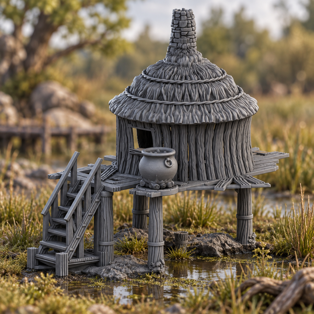 Marsh Witch's Hut 28mm DND Terrain | Tabletop Wargaming Scenery for Warhammer, Frostgrave & RPG | Unpainted 3D Printed
