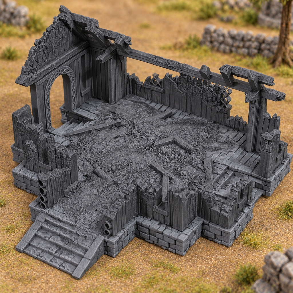 Mead Hall Ruin - 28mm Tabletop Terrain for Epic Adventures