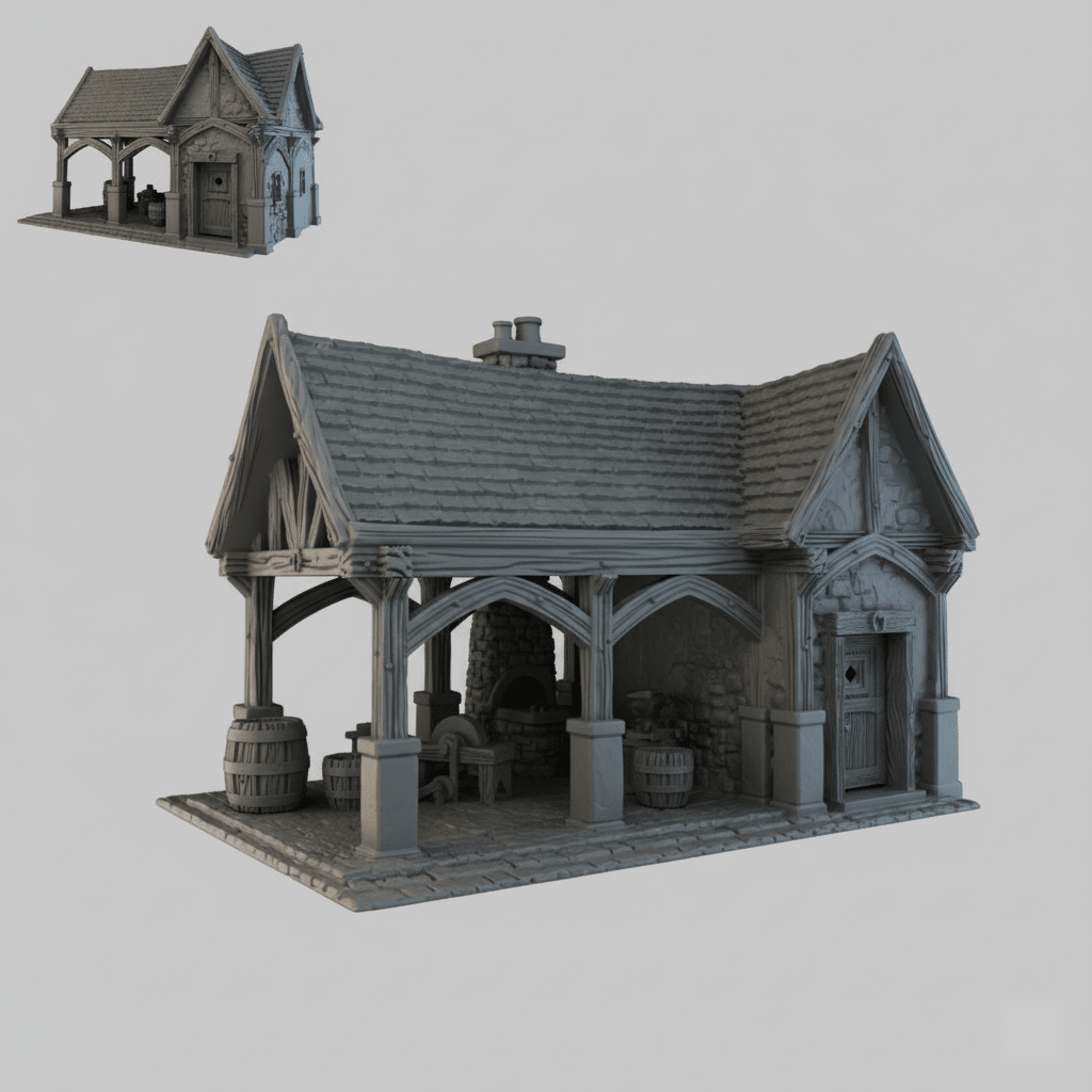 Medieval Forge 28mm DND Terrain | Tabletop Wargaming Scenery for Warhammer, Frostgrave & RPG | Unpainted 3D Printed