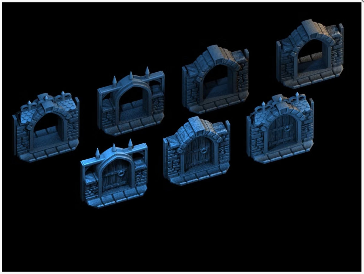 Medieval Town Archways and Doors – 28mm Terrain, Unpainted