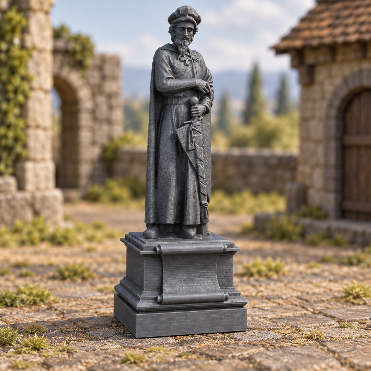 Merchant Statue 28mm DND Scatter Terrain | Tabletop Wargaming Scenery for Warhammer, Frostgrave & RPG | 3D Printed