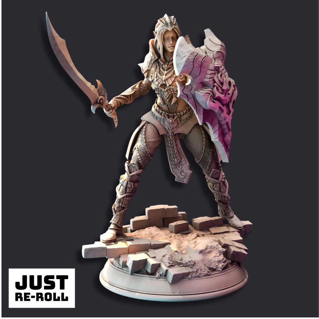Mrina Reloth Moon Paladin - 3D Printed Paladin Character Miniature - Just Re - Roll