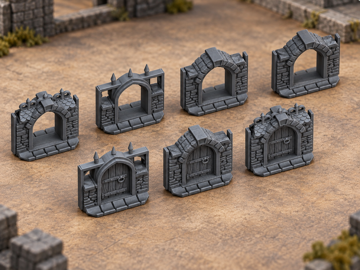 Medieval Town Archways and Doors – 28mm Terrain, Unpainted