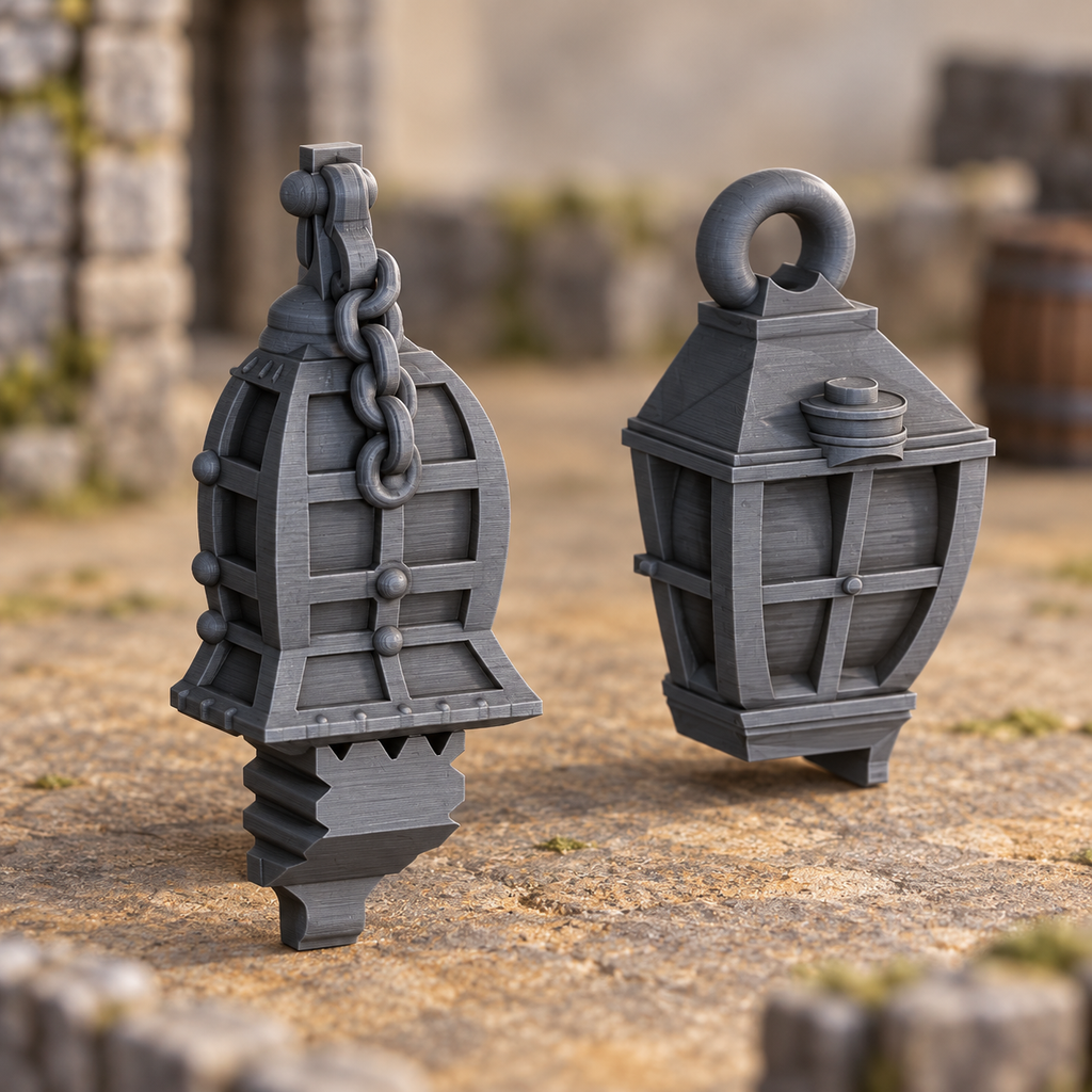 Medieval Town Lanterns – 28mm Fantasy Terrain, Unpainted