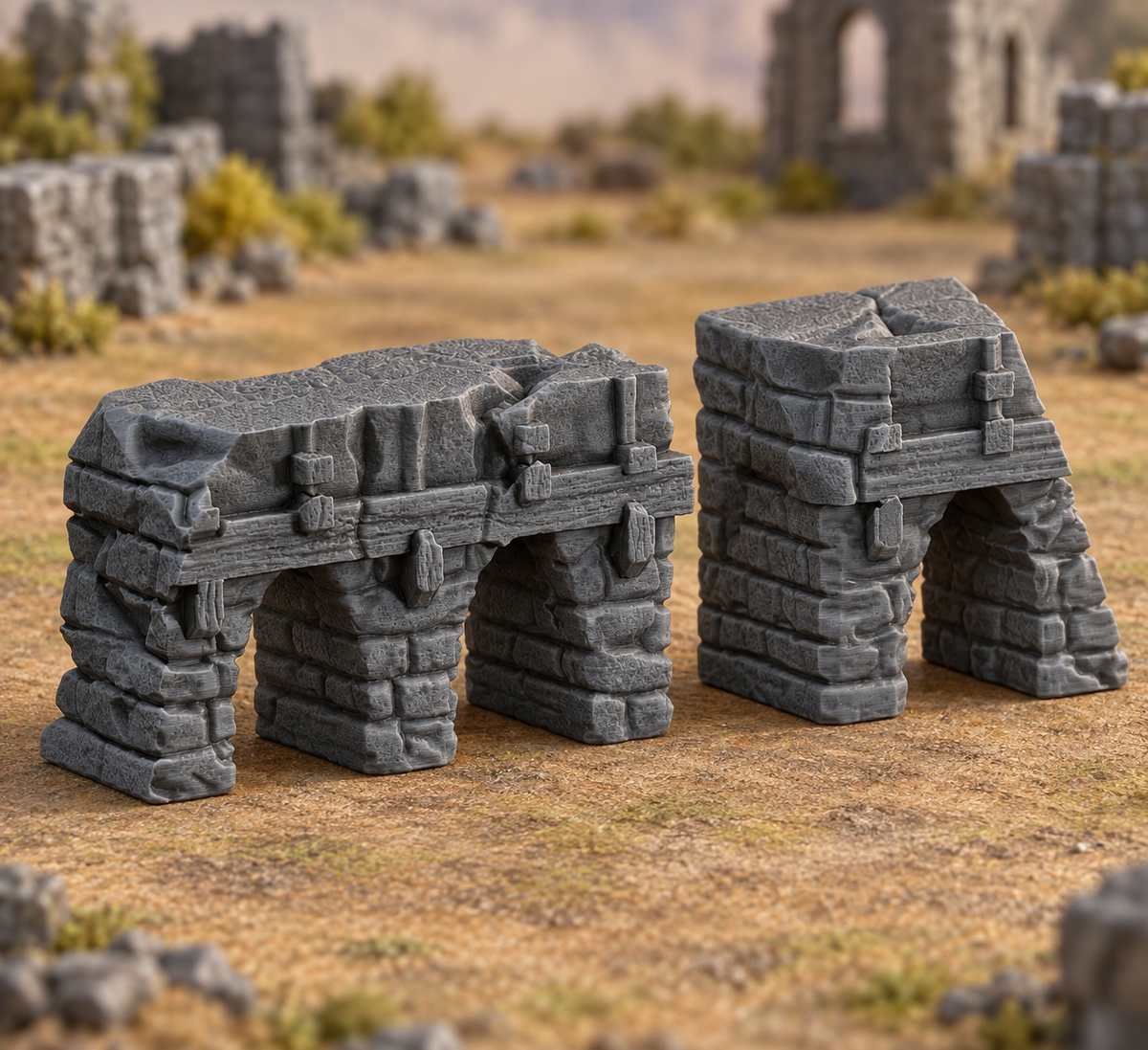 Medieval Town Stone Bridge Ruins – 28mm Terrain, Unpainted