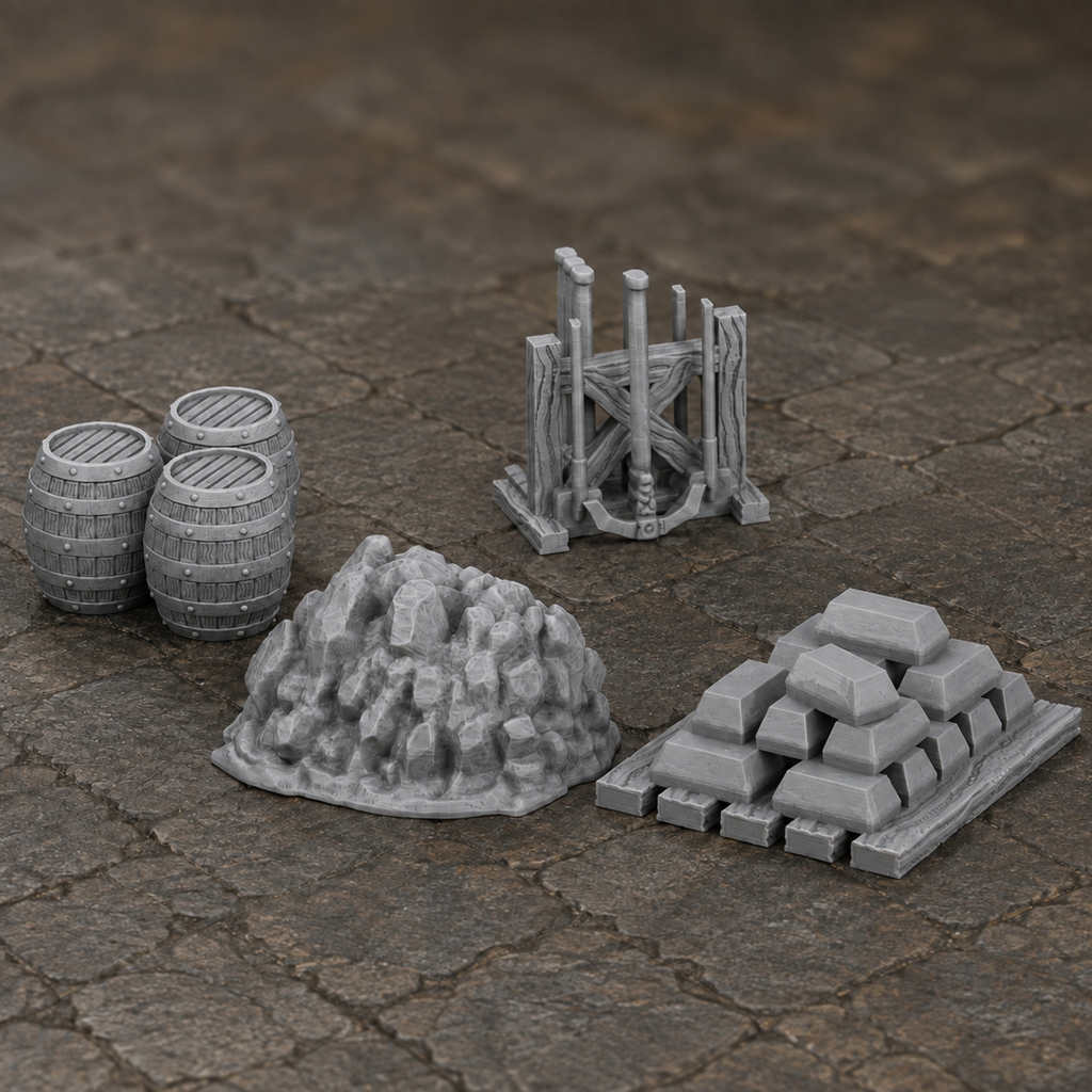Medieval Town Mine Set 1 – 28mm Fantasy Terrain, Unpainted