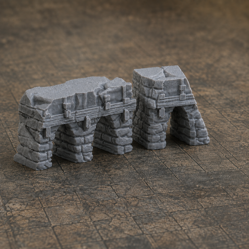 Medieval Town Stone Bridge Ruins – 28mm Terrain, Unpainted