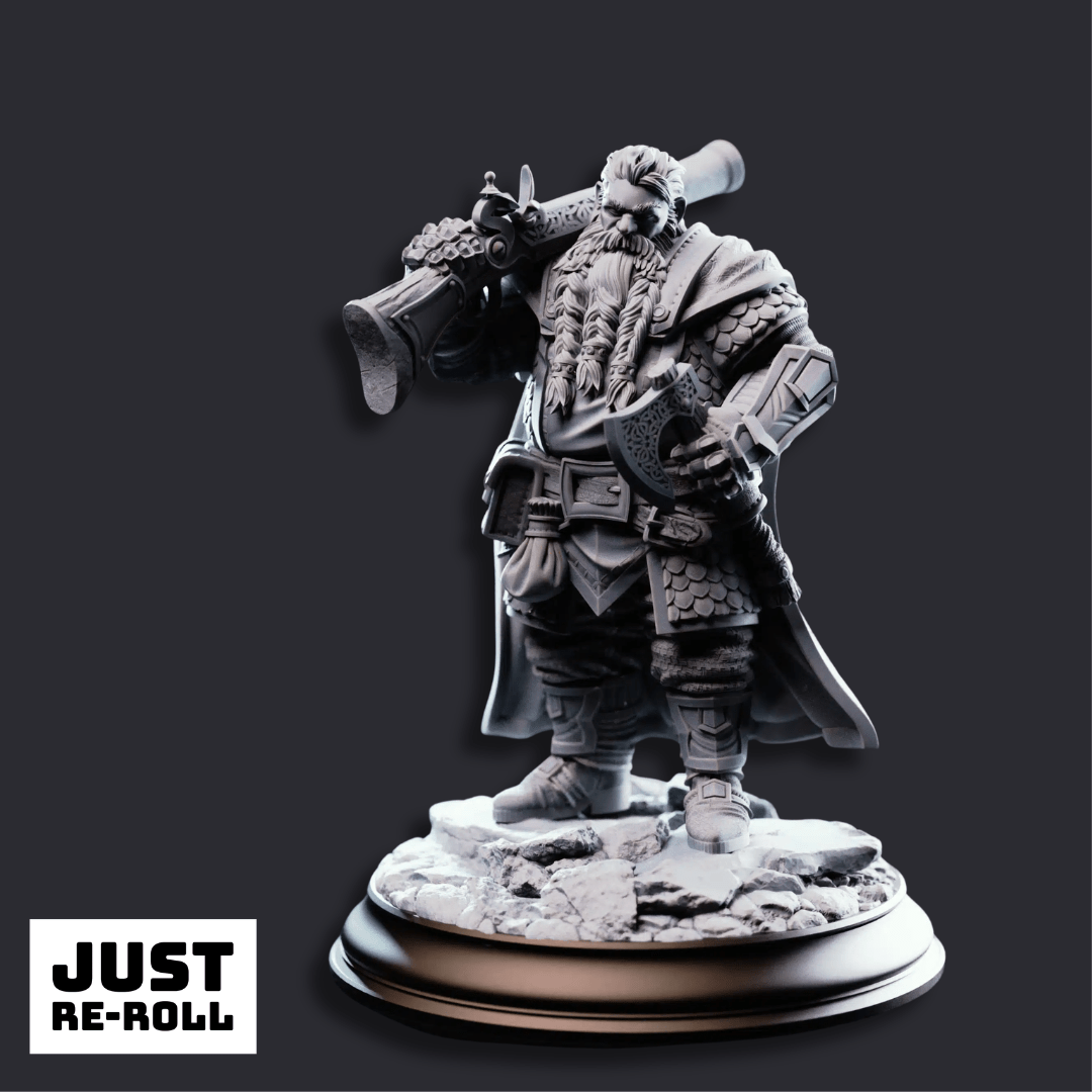 Nilyerg Sureshot Dwarven Marksman - 3D Printed Gunslinger Character Miniature - Just Re-Roll