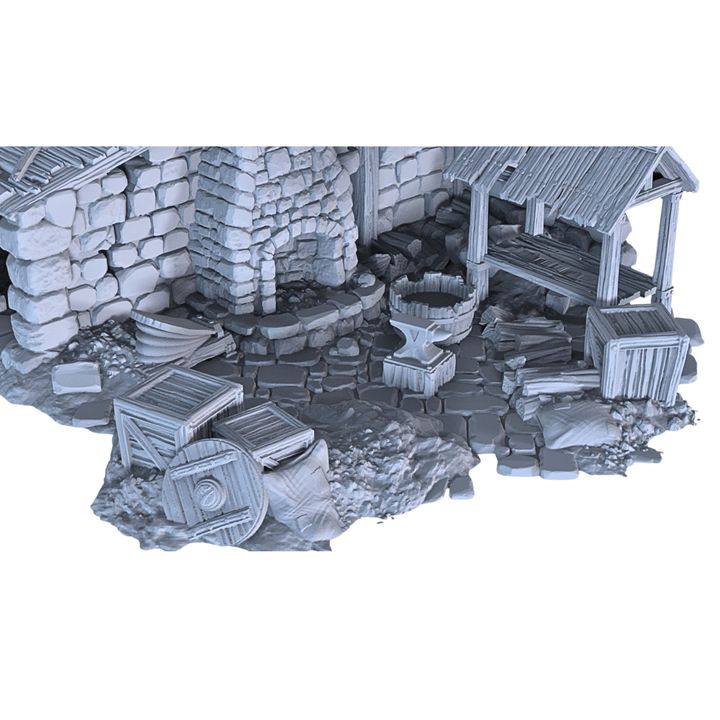 Ruined Blacksmith 28mm DND Terrain | Tabletop Wargaming Scenery for Mordheim, Frostgrave & RPG | 3D Printed