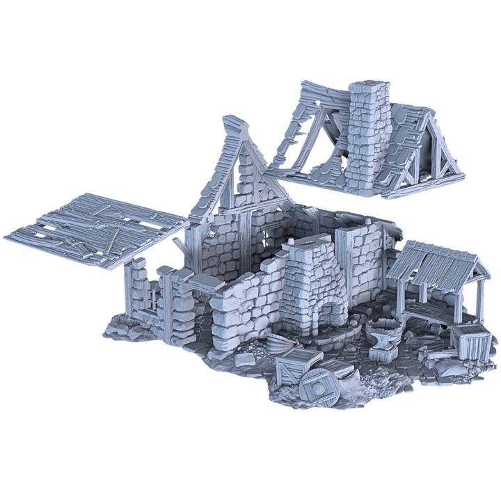 Ruined Blacksmith 28mm DND Terrain | Tabletop Wargaming Scenery for Mordheim, Frostgrave & RPG | 3D Printed