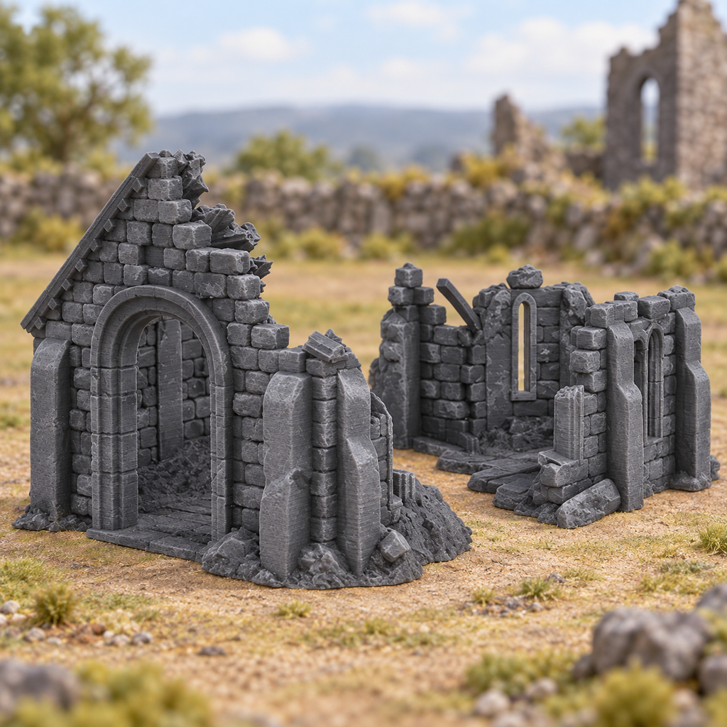 Ruined Church 28mm DND Terrain | Tabletop Wargaming Scenery for Mordheim, Frostgrave & RPG | Unpainted 3D Printed