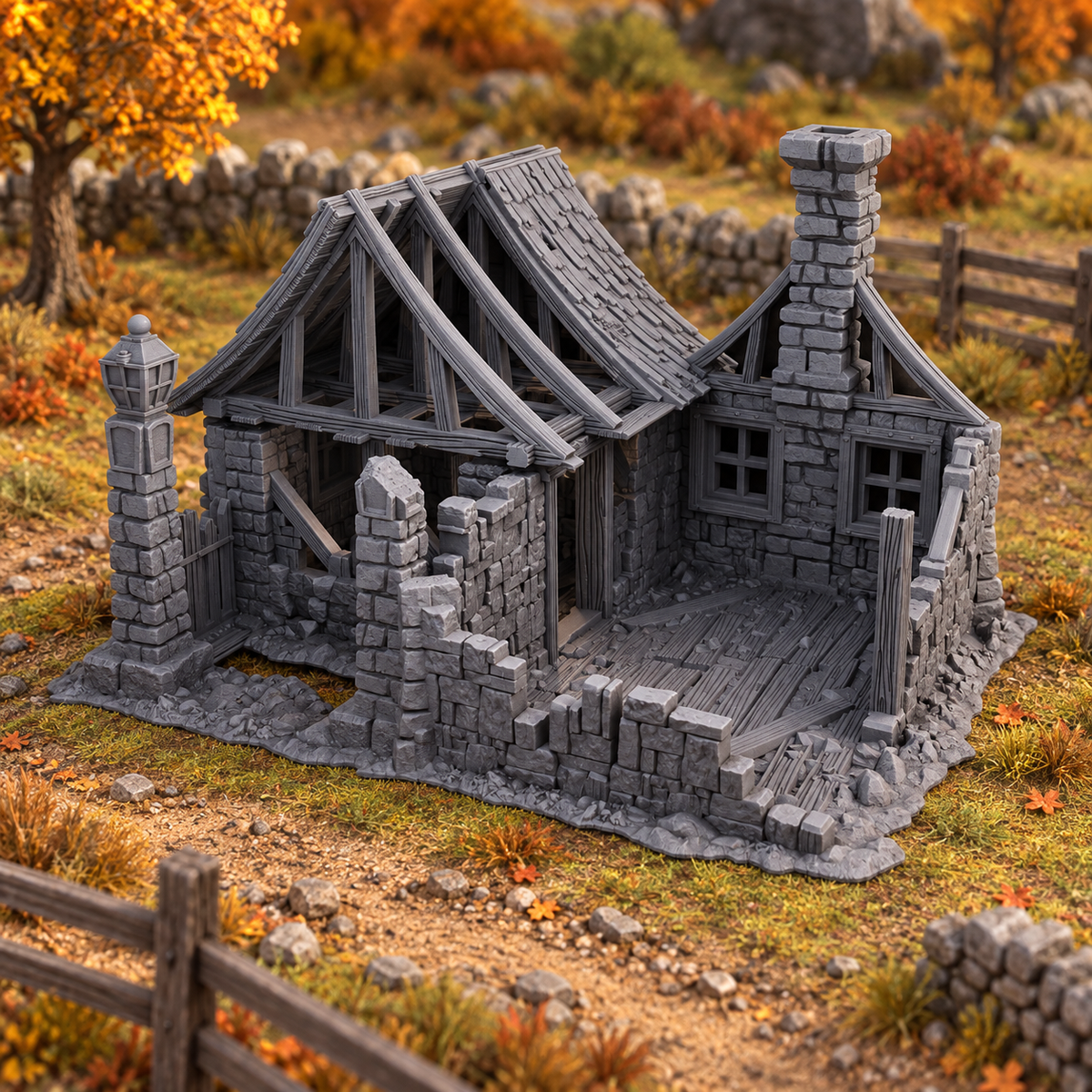Ruined House 28mm DND Terrain | Tabletop Wargaming Scenery for Mordheim, Frostgrave & RPG | Unpainted 3D Printed
