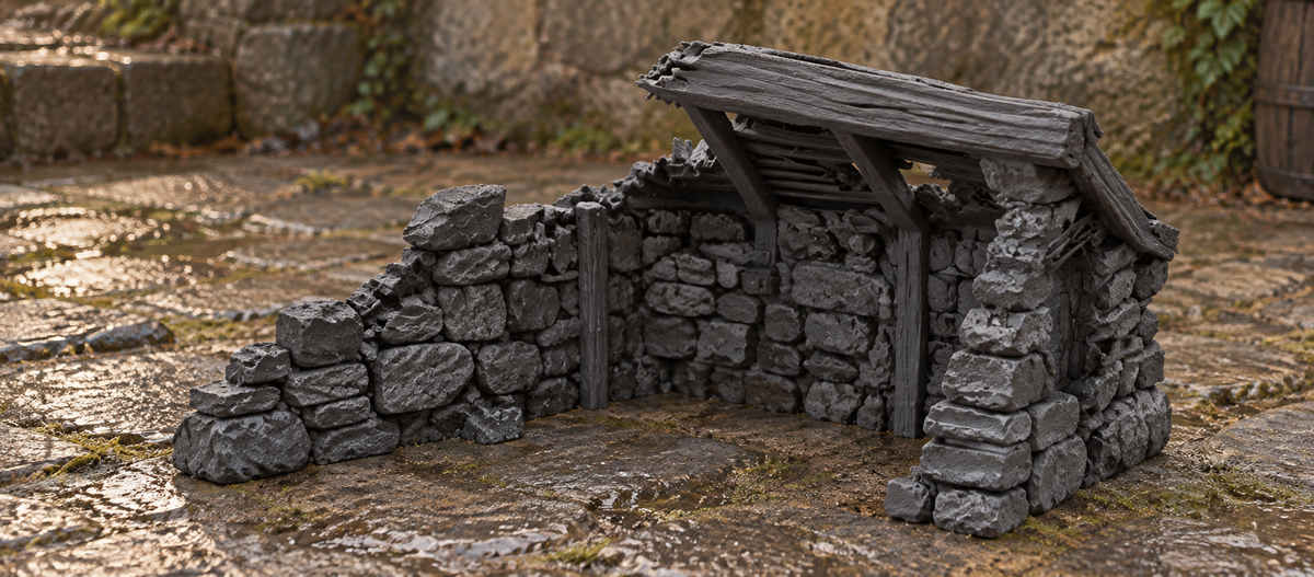 Ruined Medieval House 28mm DND Terrain Set A | Wargaming Scenery for Mordheim, Frostgrave & RPG | Unpainted 3D Printed