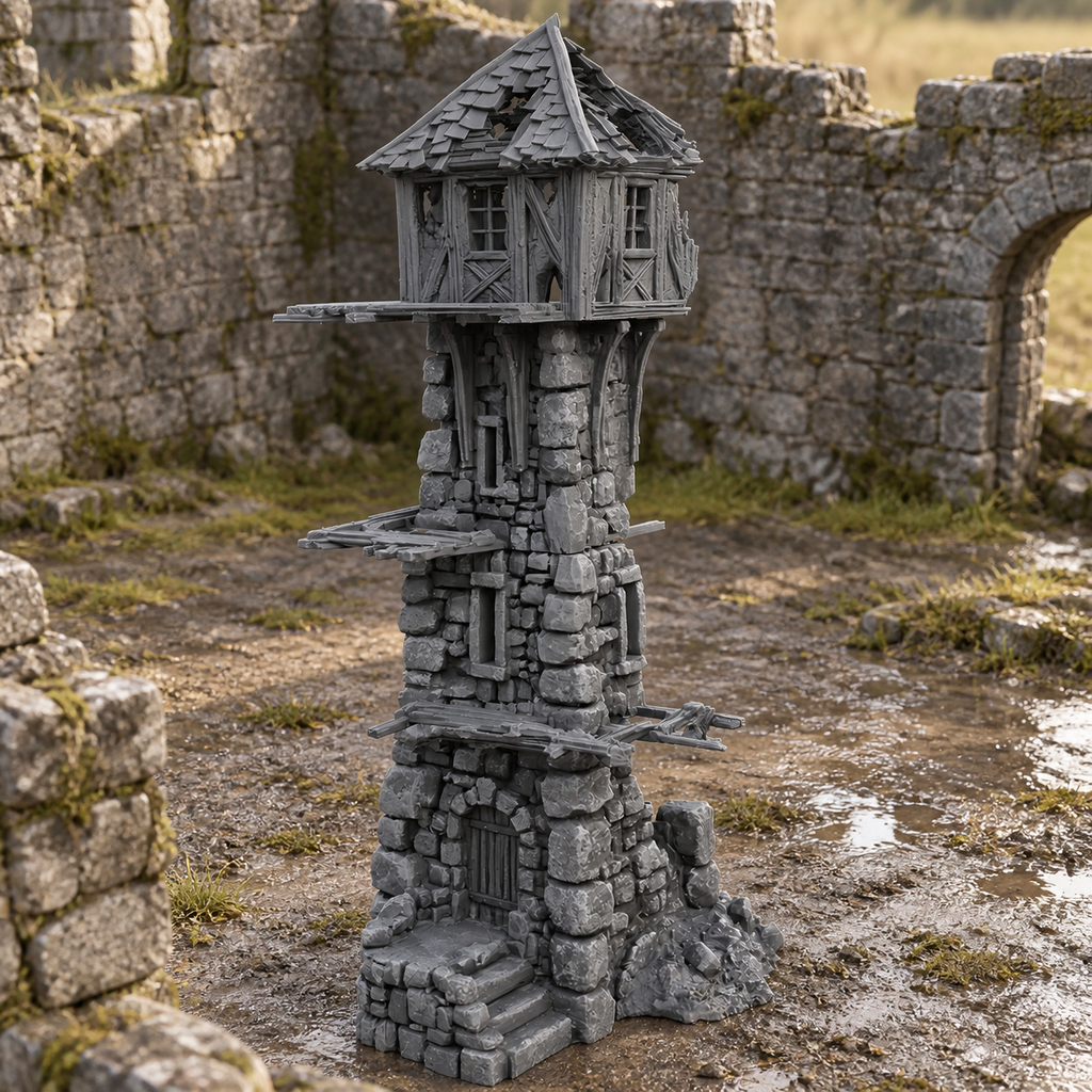 Ruined Medieval Tower 28mm DND Terrain | Tabletop Wargaming Scenery for Mordheim, Frostgrave & RPG | 3D Printed