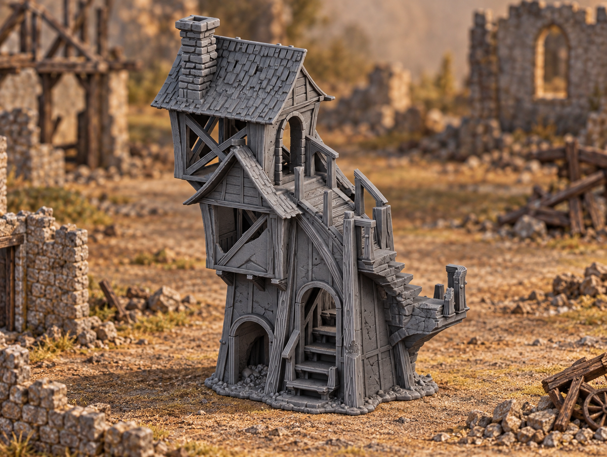 Ruined Tower House 28mm DND Terrain | Tabletop Wargaming Scenery for Warhammer, Frostgrave & RPG | Unpainted 3D Printed