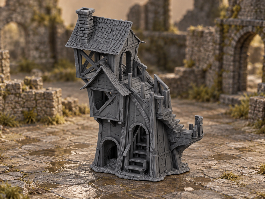 Ruined Tower House 28mm DND Terrain | Tabletop Wargaming Scenery for Warhammer, Frostgrave & RPG | Unpainted 3D Printed