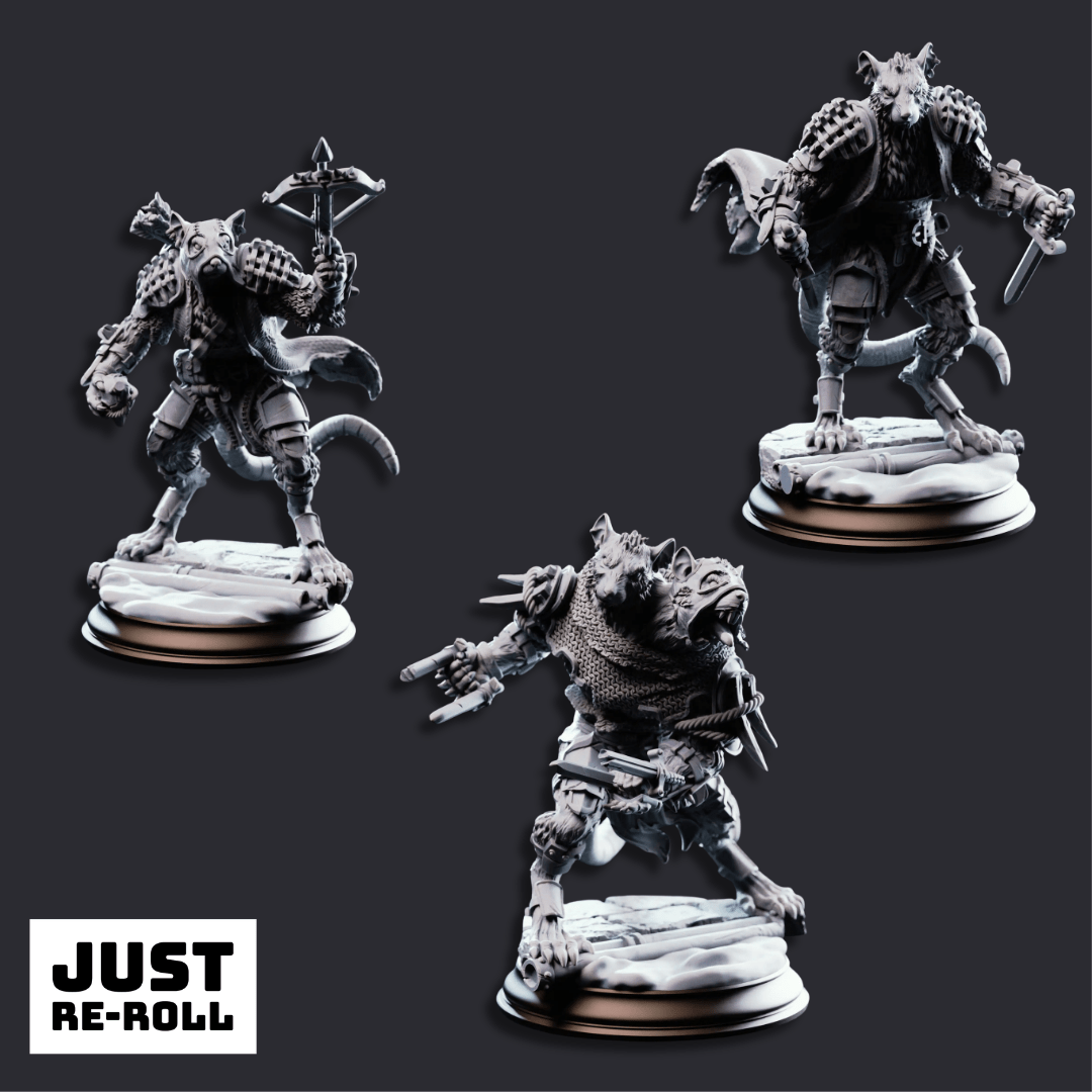 Scabbers Ratfolk Warriors - 3D Printed Monster Miniatures - Just Re - Roll
