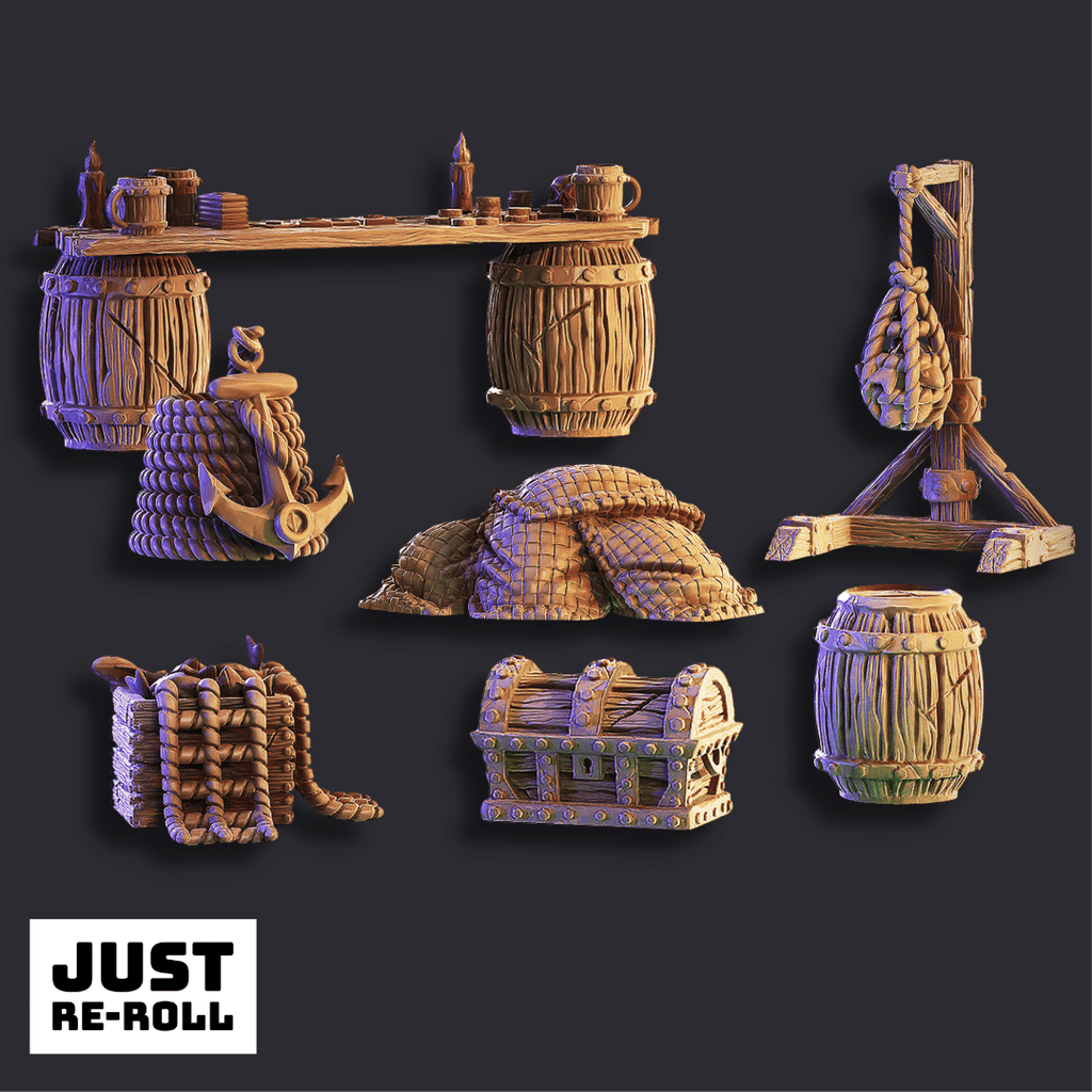 Ship Dockyard Props Pack - 3D Printed Prop Miniatures - Just Re - Roll