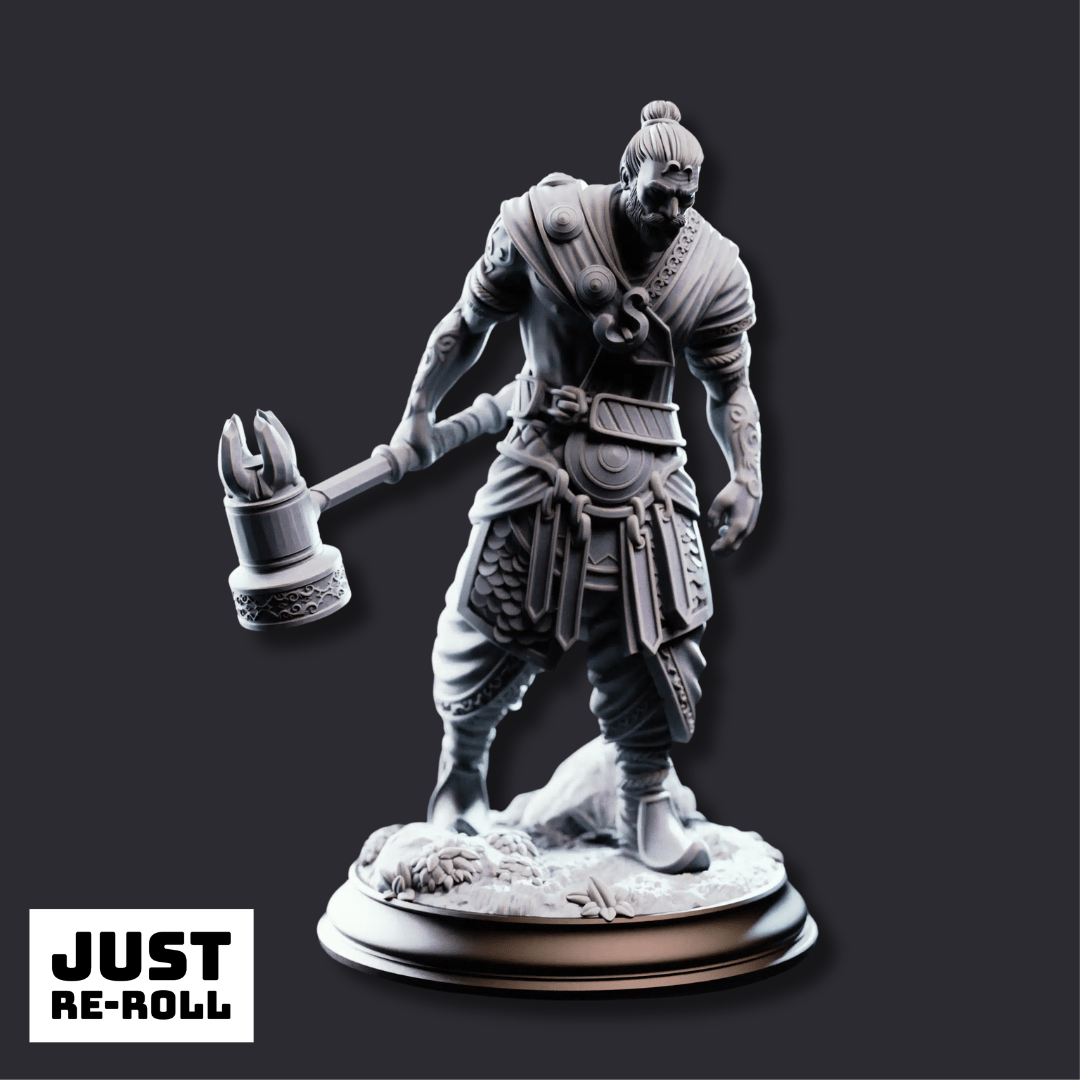 Sindan the Southern Hammer - 3D Printed Barbarian Character Miniature - Just Re - Roll