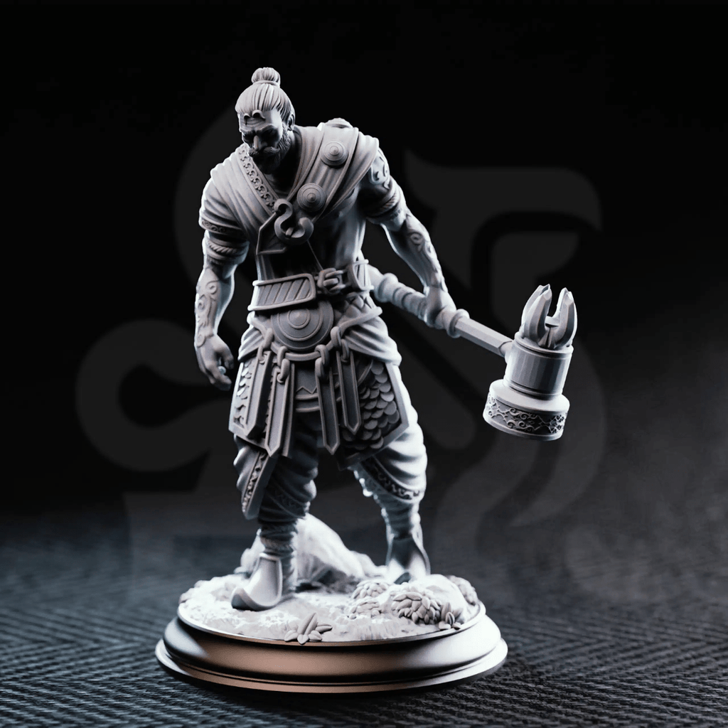 Sindan the Southern Hammer - 3D Printed Barbarian Character Miniature - Just Re - Roll