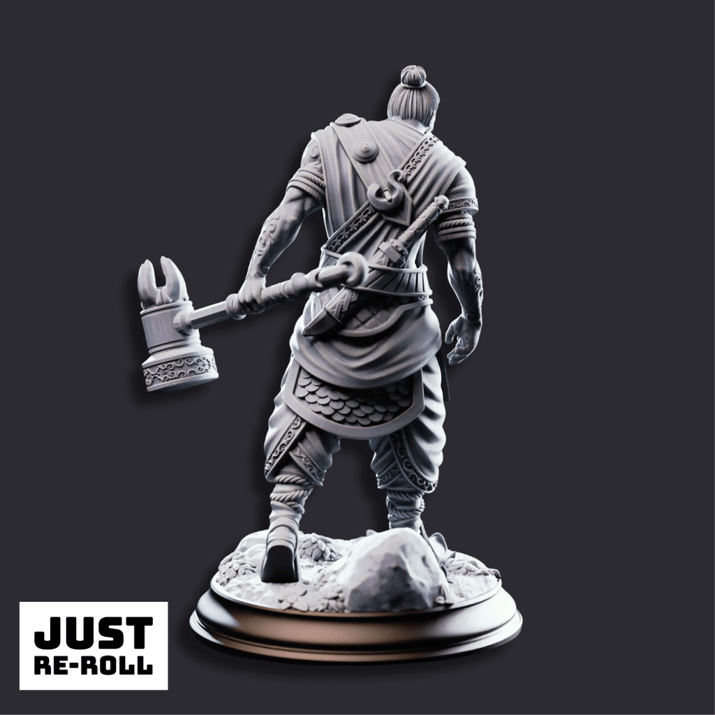Sindan the Southern Hammer - 3D Printed Barbarian Character Miniature - Just Re - Roll