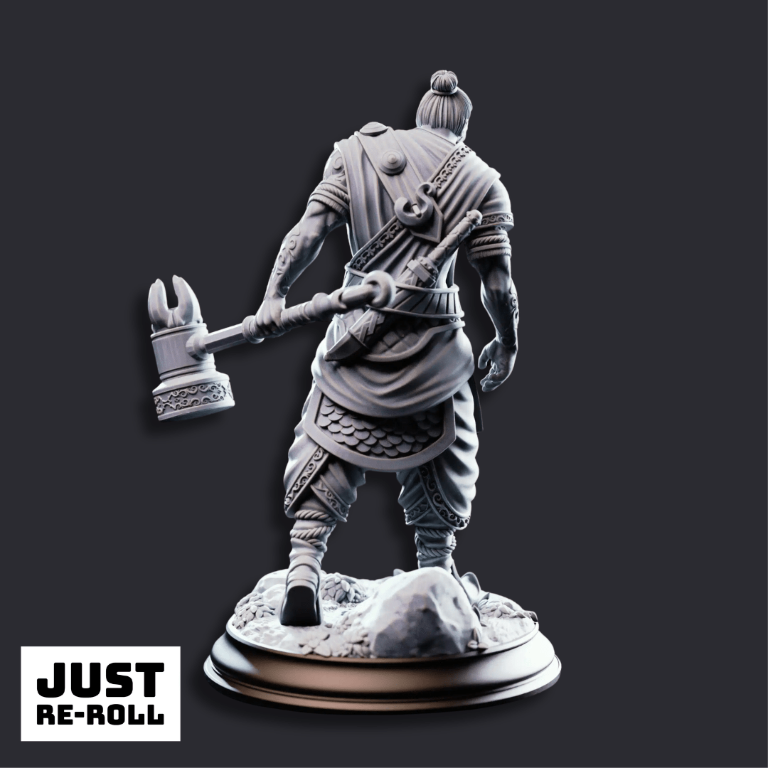 Sindan the Southern Hammer - 3D Printed Barbarian Character Miniature - Just Re - Roll