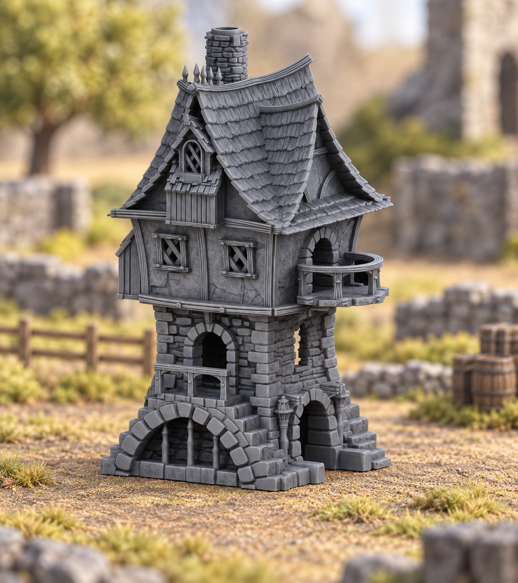 Two Story Gabled House - 28mm Tabletop Terrain